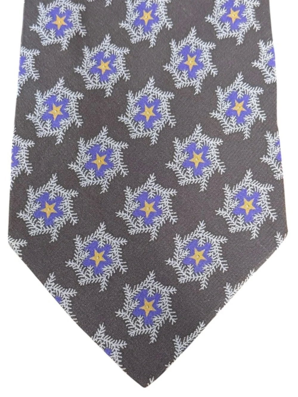 Giorgio Armani Cravatte Silk Tie Charcoal Snowflake Star Novelty Print Vintage